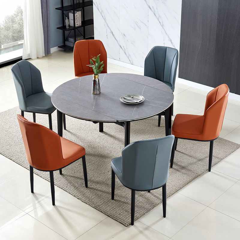 Contemporary Style Round 51.2'' Dining Site Table Stone Drop-Leaf Dining Room Furniture