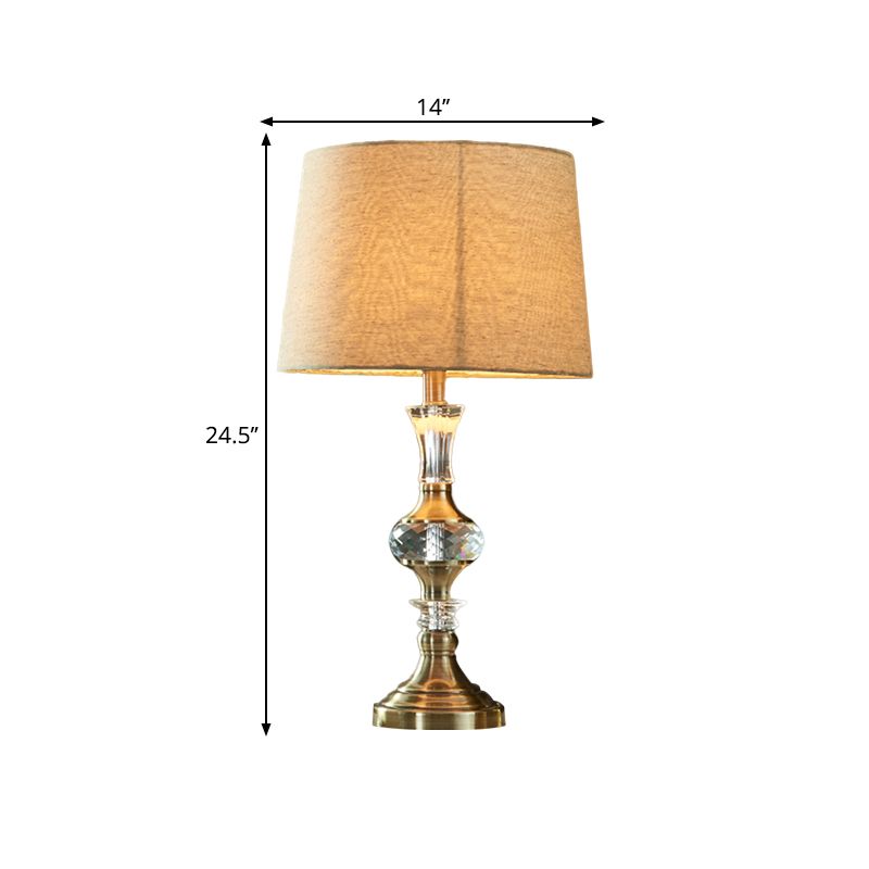 Fabric Beige Night Stand Lamp Tapered Pleated Shade 1 Bulb Traditional Table Light with Crystal Balls