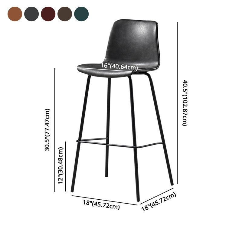 Glossy Leather Square Bar Stool Industrial Metal Stools with Back Legs