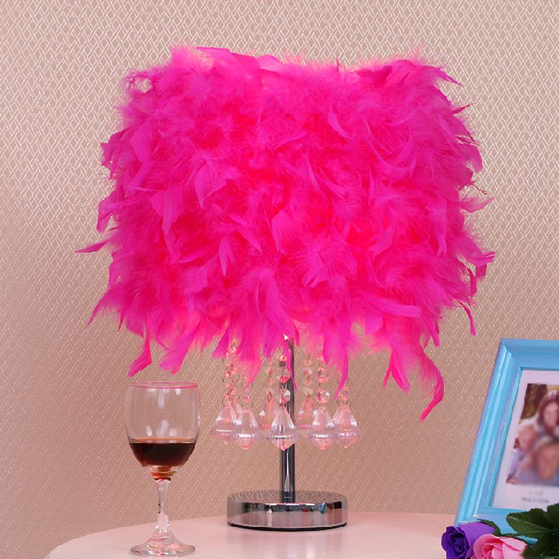 Runde Esstischtisch Leichte Feder 1 Kopf moderne Nachtlampe in Rot/Rosa/Rose Rot mit Kristalltropfen