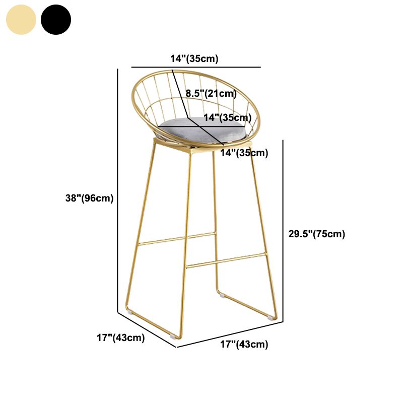 Glam Metal Barstool Fabric Cushion Velvet Stool in Matte Finish for Indoor