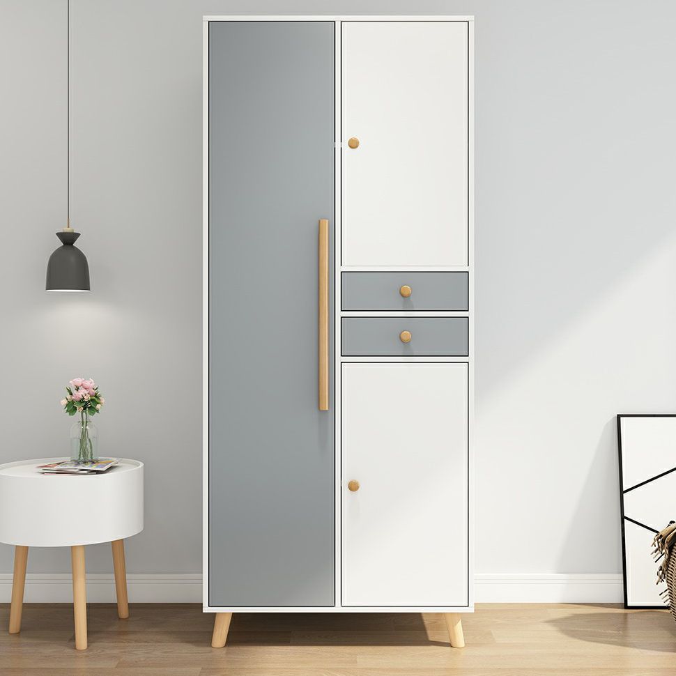 Modern White Wardrobe for Home Engineered Wood Cabinet with Hinged Doors