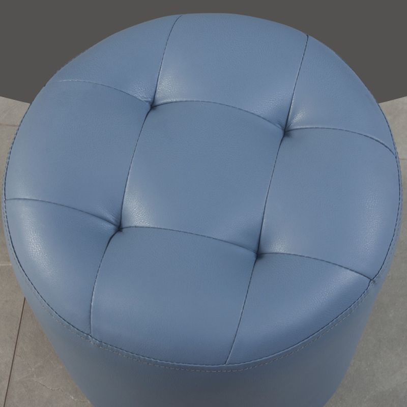Modern Round Ottoman Solid Color Genuine Leather Tufted Pouf Ottoman