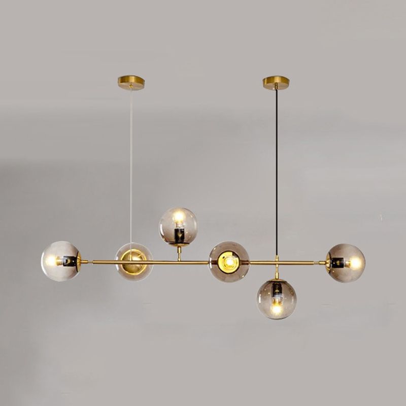 Linear Pendant Lighting Minimal Glass 6 Lights Chandelier Lighting in Black