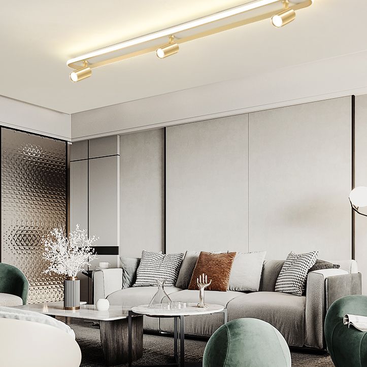 Gold Oblong LED Semi Flush Mount in Modern Simplicity Metal Ceiling Light for Living Room