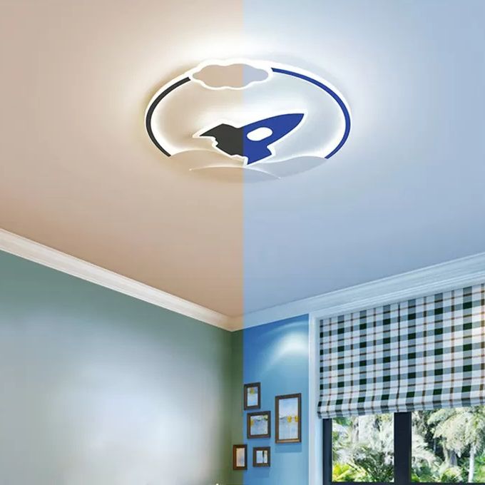 Modern Rocket Flush Mount Ceiling Light Fixture Metal LED Bedroom Flushmount Lighting in Blue