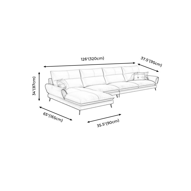 Modern Cream Genuine Leather Sofa Pillow Top Arm Sectional for Apartment