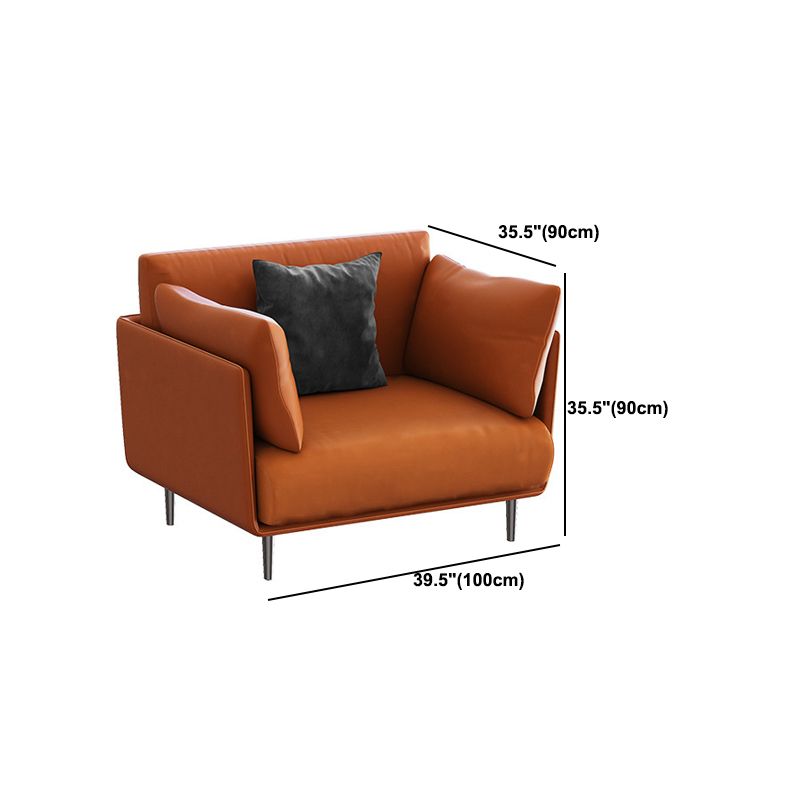 Faux Leather Orange Sofa Pillow Top Arm Sofa with Metal Legs