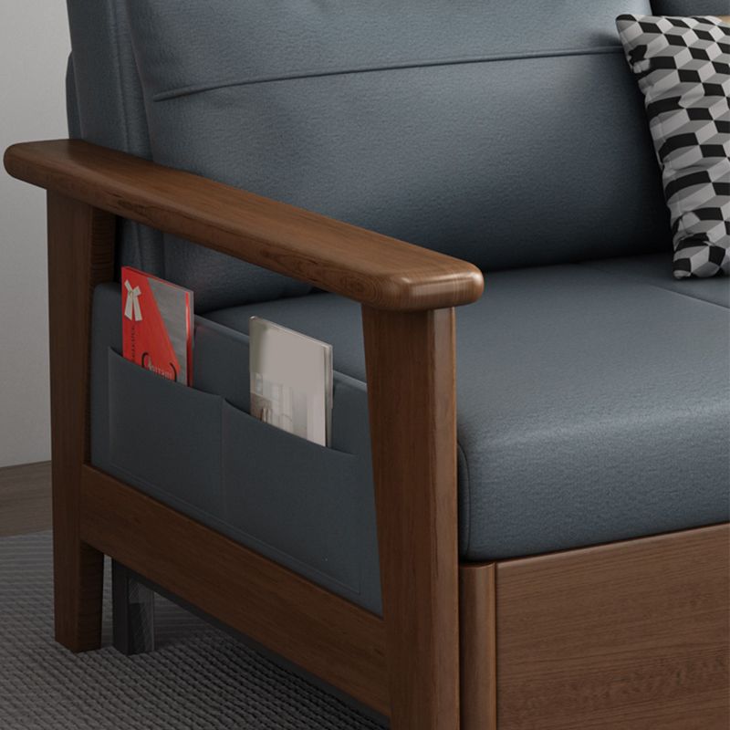 Convertible Square Arm Sofa with Pillows Faux Leather Sofa Bed in Blue