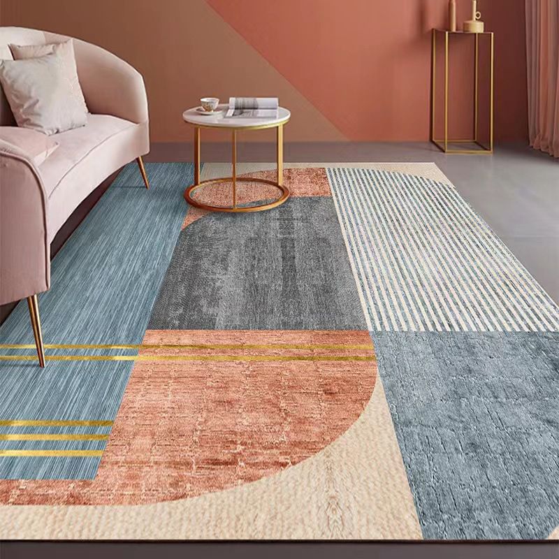 Orange Contemporary Carpet Polyester Striped Carpet Washable Carpet for Living Room