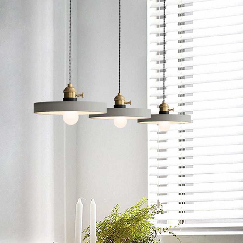 3-Light Multi Pendant Light Vintage Restaurant Hanging Lamp Kit with Bell/Cone/Drum Cement Shade in Grey, 3"/5"/6" Height