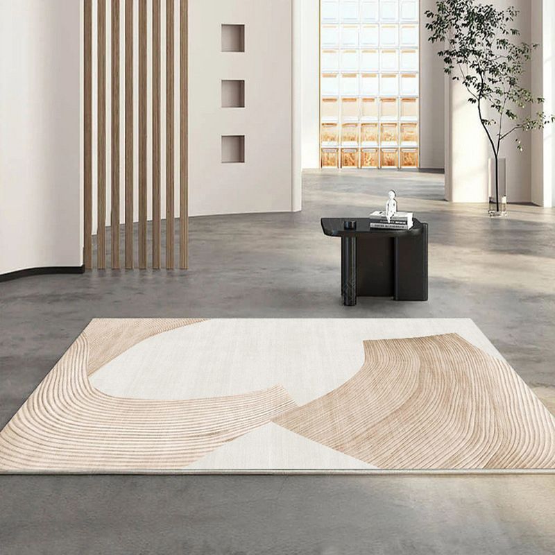 Modern Striped Rug Polyester Beige Rug Washable Rug for Home Decor