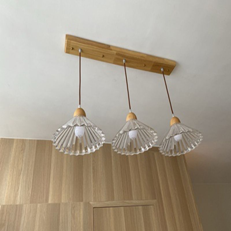 Modern beknopte kegel hanger licht houten hanglamp met 3 lichten met glazen schaduw