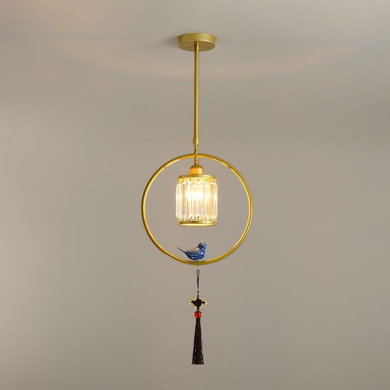 Lumo singolo nero/oro Black Modern Prismatic Crystal Square/Round Hanging Lampada con cerchio e nappe