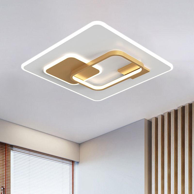 Lampe encastrée carrée en métal minimaliste, éclairage LED noir/or, lumière chaude/blanche pour chambre à coucher, largeur 16"/19,5"