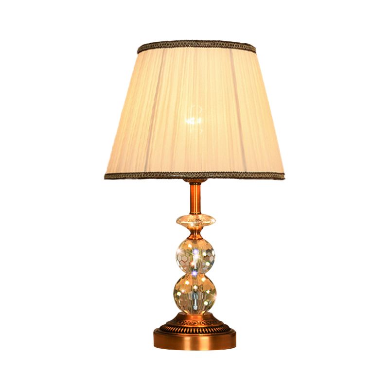 1 Bulb Pleated Fabric Night Stand Lamp Traditional Pink and White/Pink/Coffee Cylinder/Tapered Parlor Table Light with Faceted Crystal Orbs
