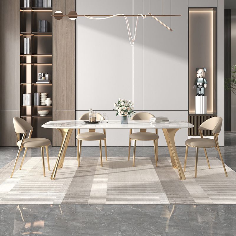 Luxury 1/2/5/7 Pieces Dining Set Sintered Stone Top Dining Table with Leather Chairs