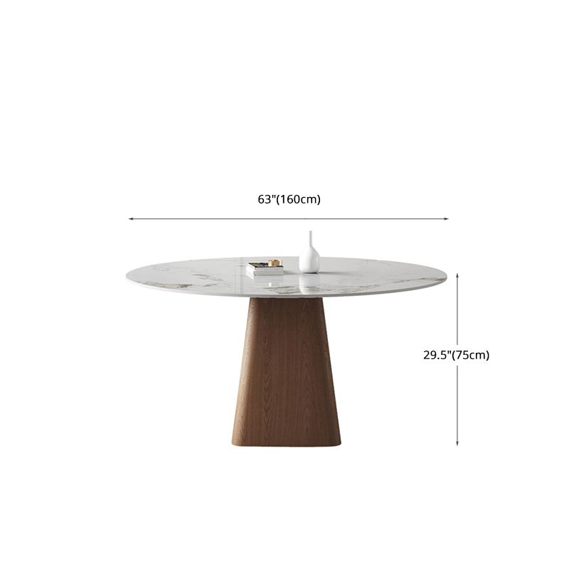 Modern Stone White Dining Table Round Furniture with Solid Wood Pedestal Base