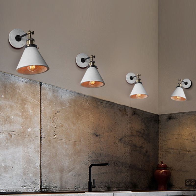Grey Cone/Bowl/Dome Wall Light Sconce Vintage Cement 1 Light Kitchen Rotatable Wall Mounted Lamp