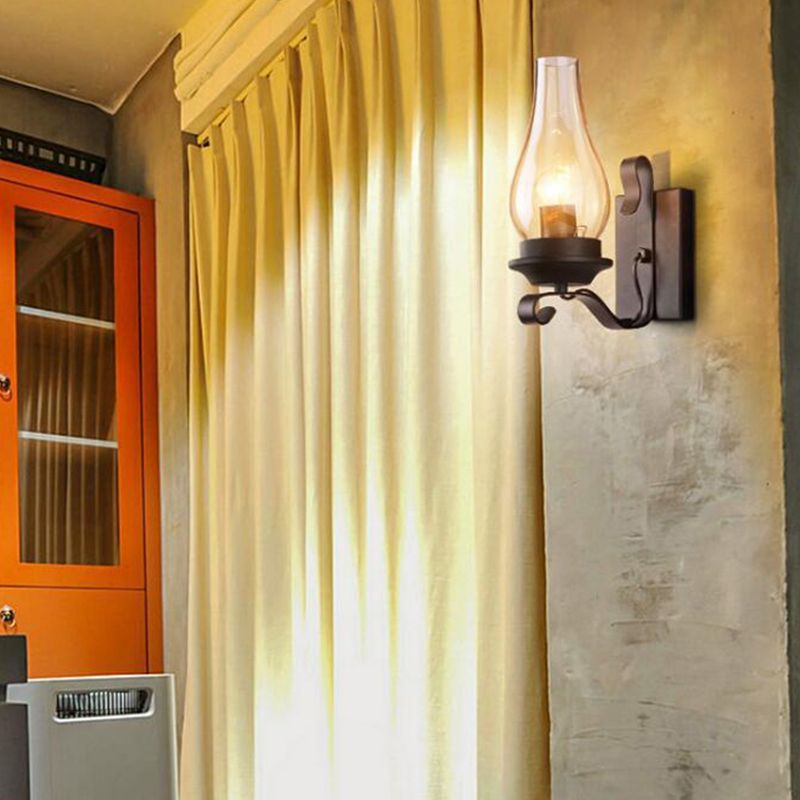 Glass Geometric Shade Wall Lighting Industrial Style 1 Light Wall Mounted Light Fixture in Black
