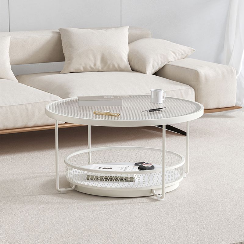 Modernistic Glass Top Coffee Table Round Metal Frame Cocktail Table