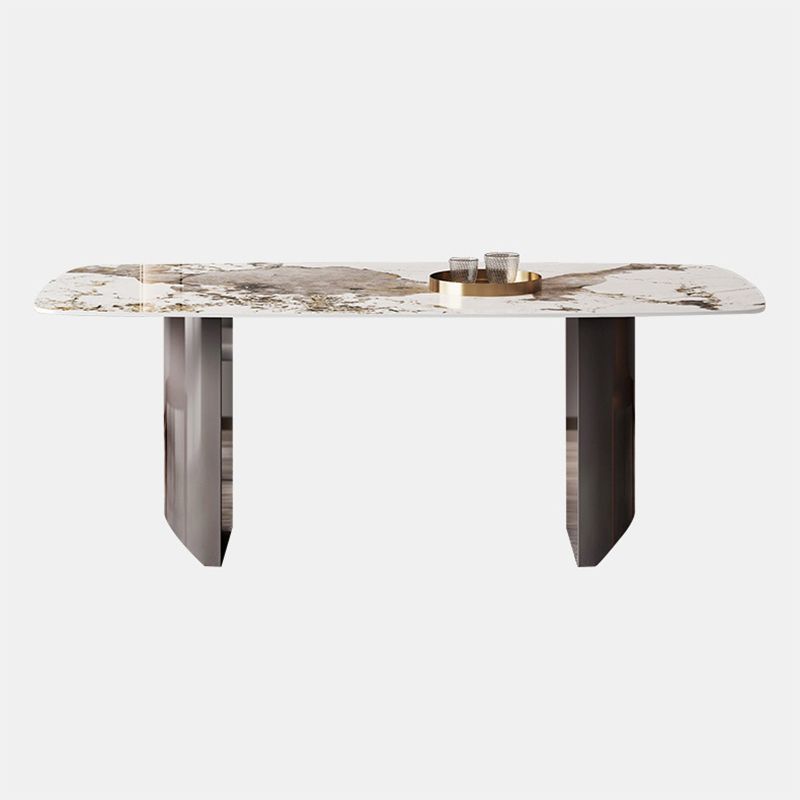 Modern Rectangle Stone Table Standard Height Double Pedestal Dining Table