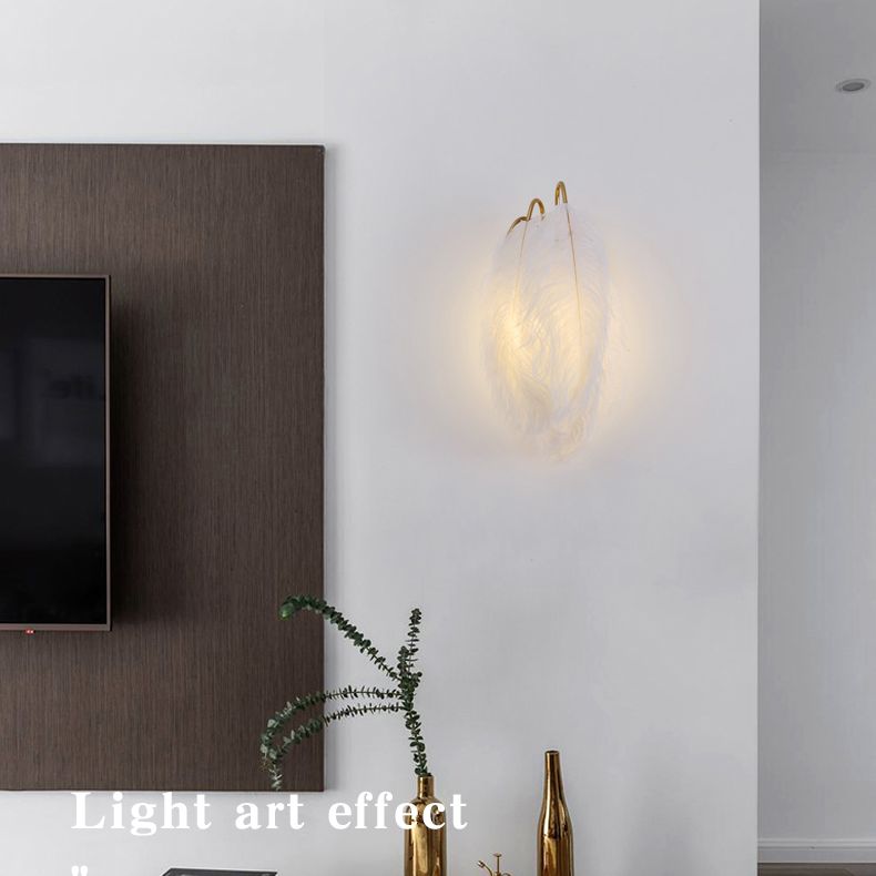 Nordic Feather Wall Mount Light 1 Light Ambient Lighting Wall Lamp for Bedroom