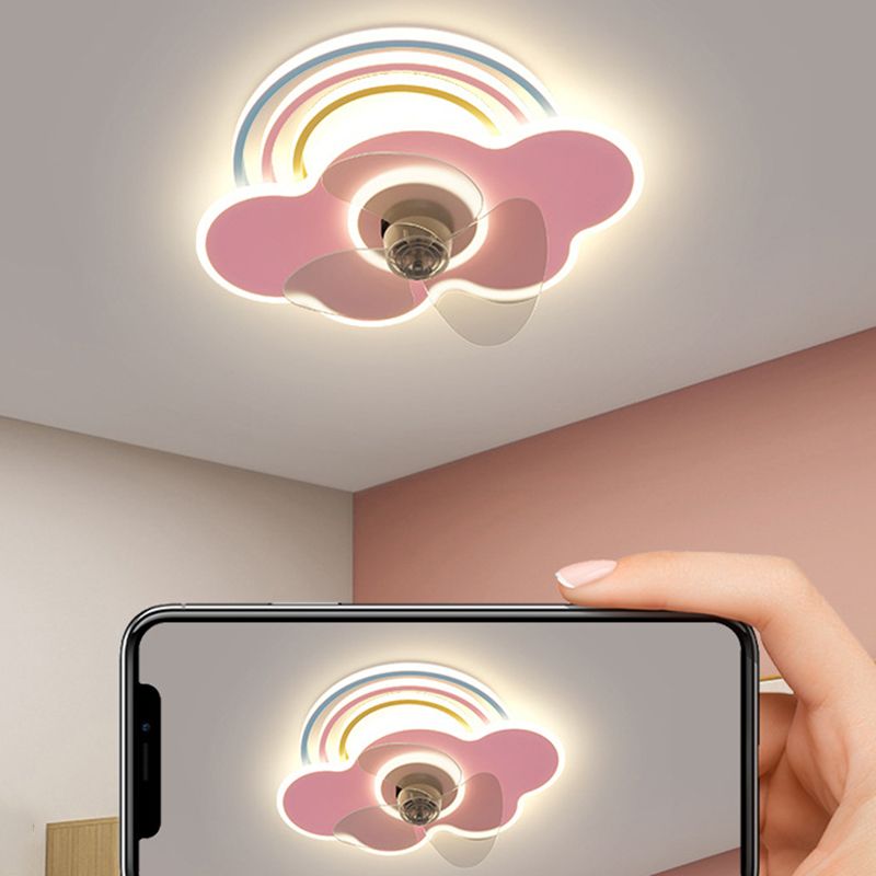 3-Blade Ceiling Fan Children Metallic Pink Fan with Light for Dining Room