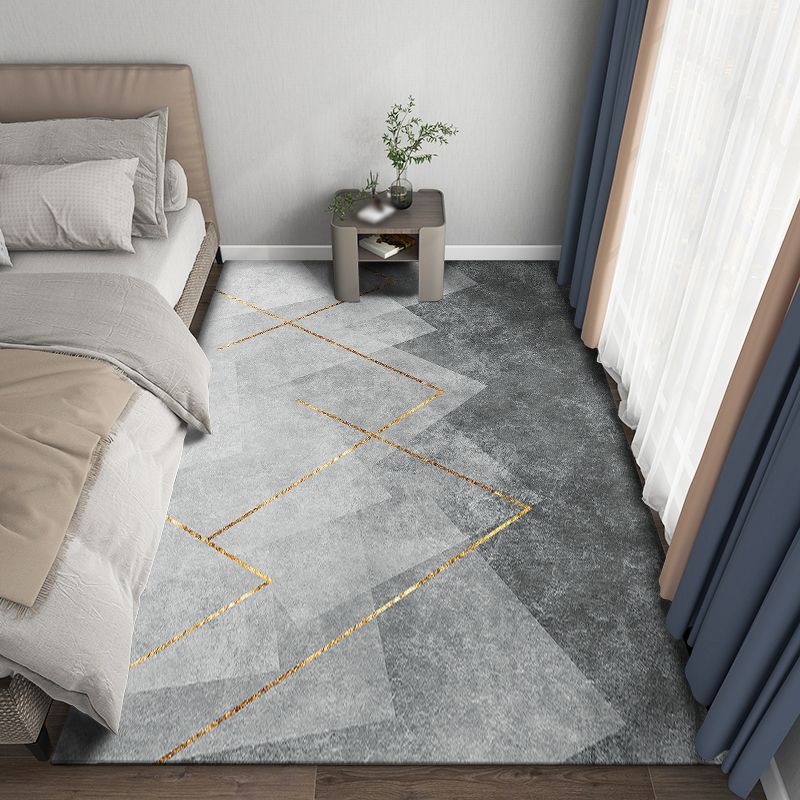 Modern Geometric Print Area Carpet Grey Polyester Area Rug Non-Slip Backing Rug for Bedroom