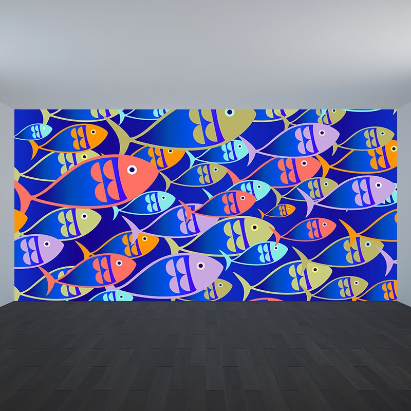 Underwater Creature Illustration Mural Wallpaper for Living Room Wall Covering