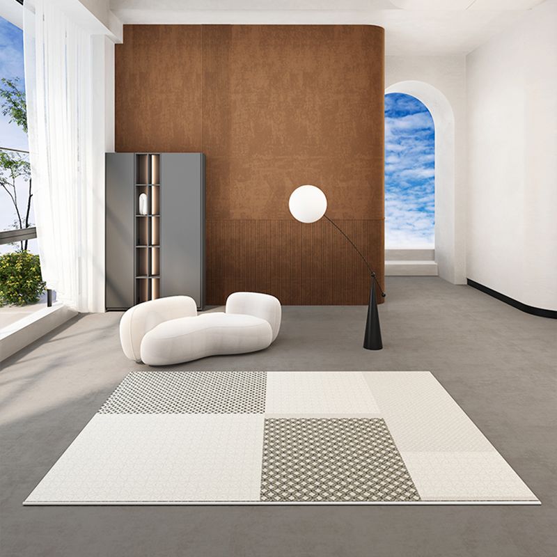 Grey Modern Area Rug Color Block Polyester Area Carpet Stain Resistant Rug for Living Room