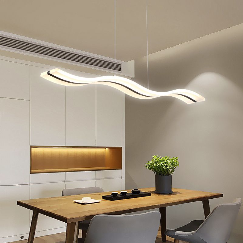 Linear Shape Chandelier Lighting Modern Style Acrylic 1 Lights Island Lamp in White