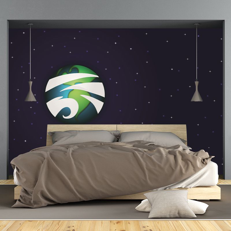 Planet Mural Children's Art Style Wallpaper Illustration Mildew Resistant for Wall Decor