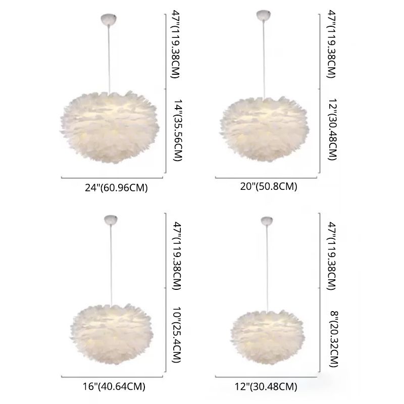 Art Deco Feather Pendant Lighting Modern Nordic Creative Globe Hanging Ceiling Light for Bedroom