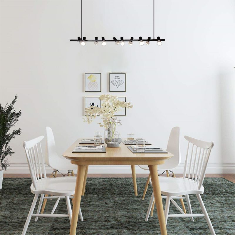 Retro Bare Bulb Metal Island Lamp 6/10 Heads Black Hanging Light for Dining Room in White/Black