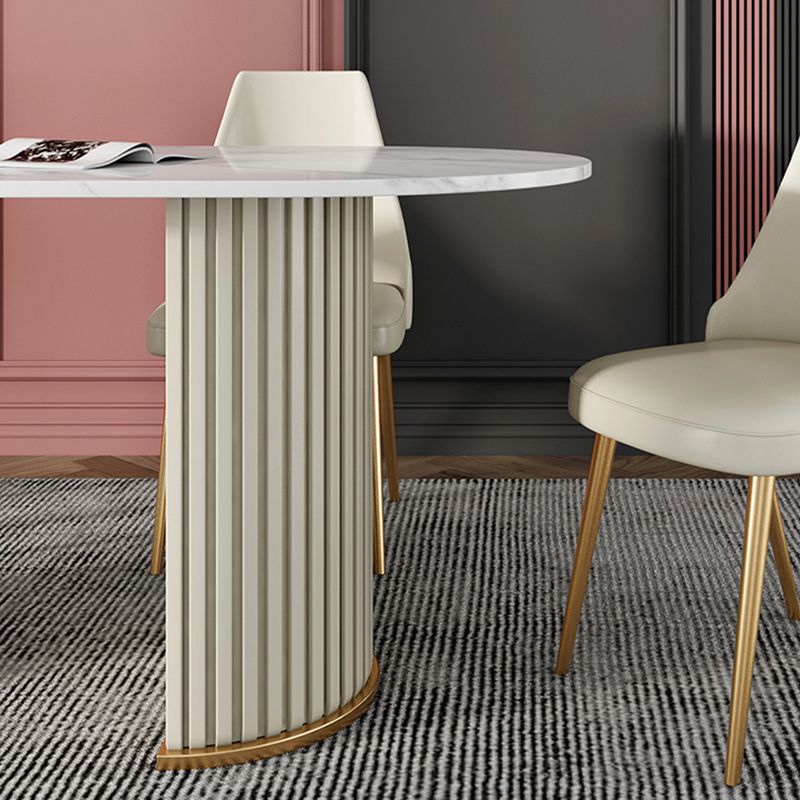 White Stone Top Dining Table Modern Oval Dining Table with Sled Base