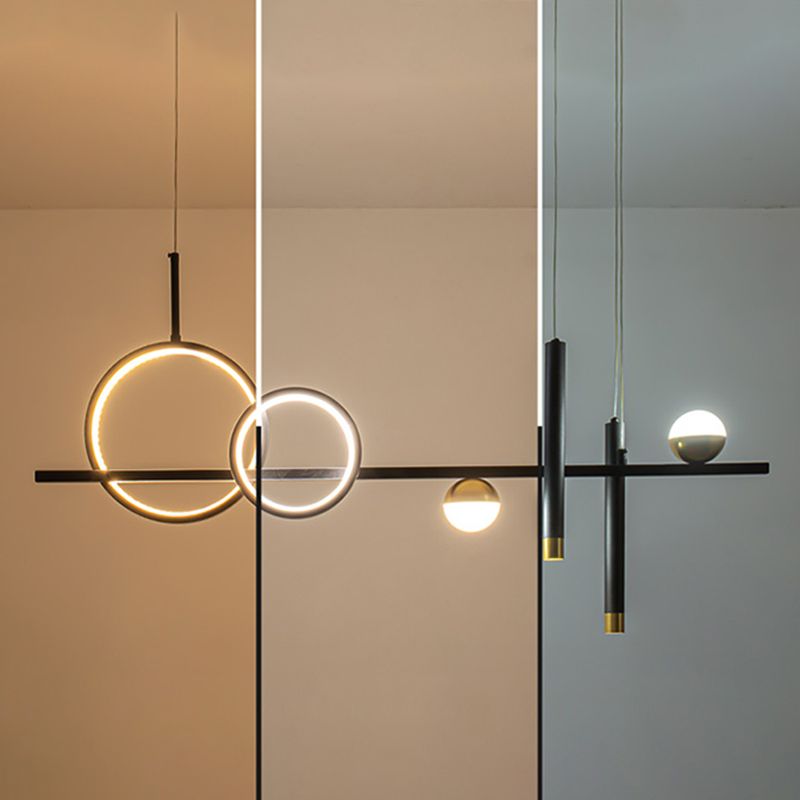 Nordic Metal Island Light Black Geometric LED Island Pendant for Dining Room