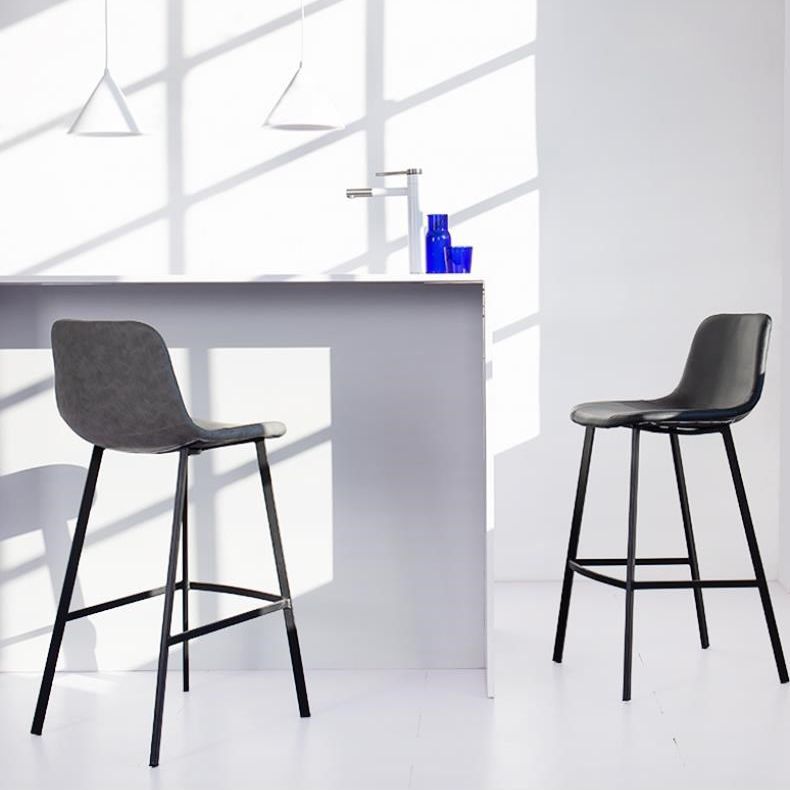 Industrial Low Back Bar-stool PU Leather Bar Stool with Metal Legs