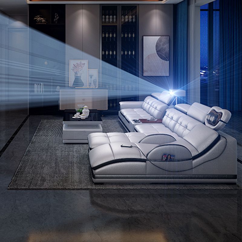 Modern Tufted Power Sectional & Chaise Gray Genuine Leather Sectional Sofa with Storage