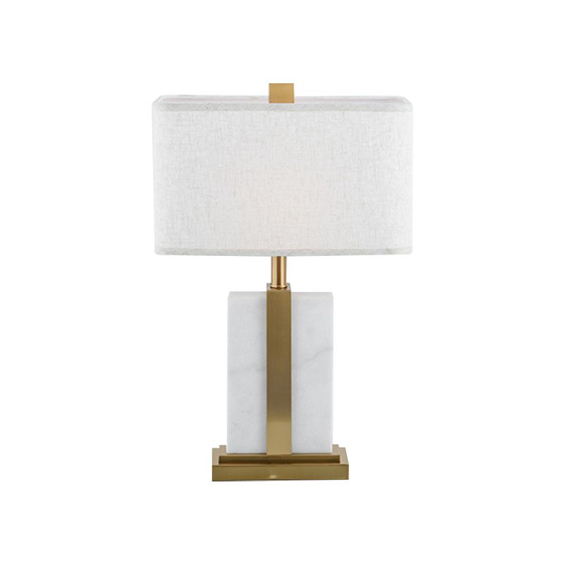 Rectangular Night Table Lamp Postmodern Fabric 1 Head Black/White/Grey and Brass Nightstand Light