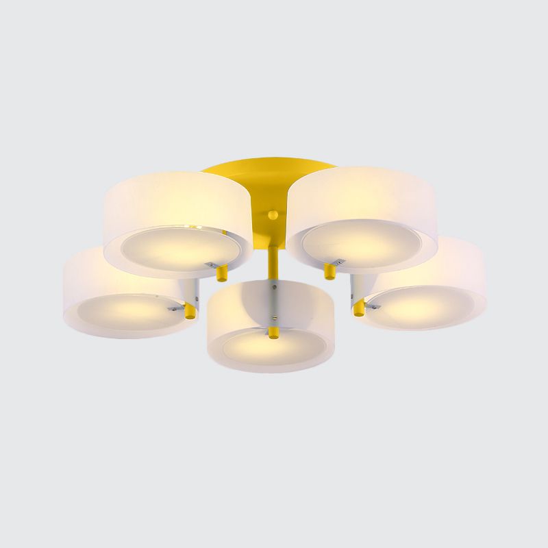 Plafonnier Semi-affleurant à tambour blanc, luminaire de plafond en verre de lait pour Loft Macaron pour salle d'étude