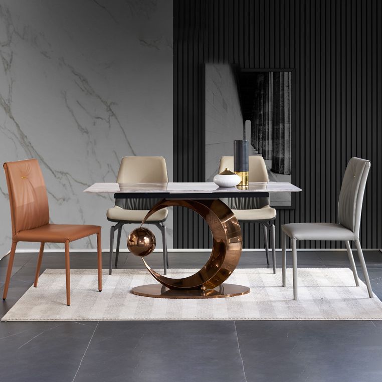 Glam Style Rectangle Dining Table Sintered Stone Table with Metal Leg for Home