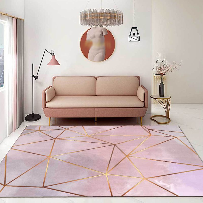 Unique Geometric Pattern Rug Pink Novelty Rug Polypropylene Pet Friendly Washable Non-Slip Area Rug for Bedroom