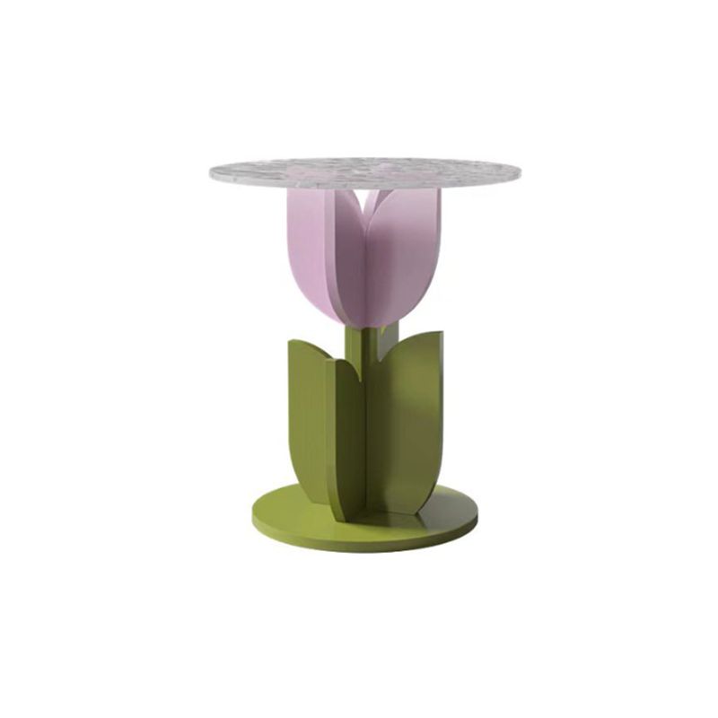 Scandinavian Wood/Glass Top End Table Dia 15.75" Tulip Shape Side Table in Green