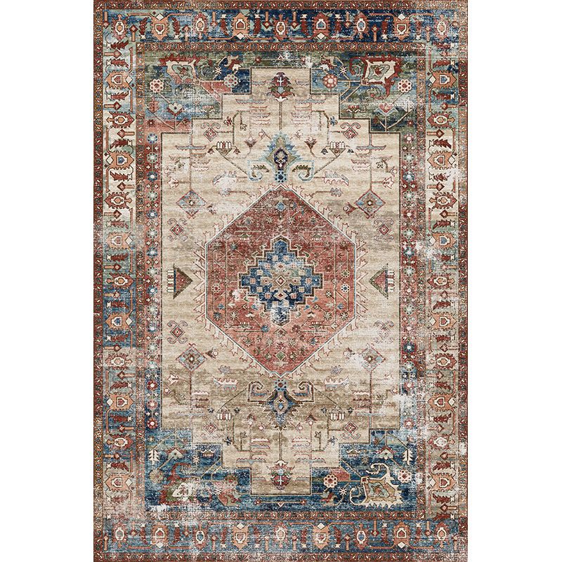 Elegant Blue Tone Nostalgia Carpet Polyester Medallion Indoor Rug Stain Resistant Rug for Home Decor