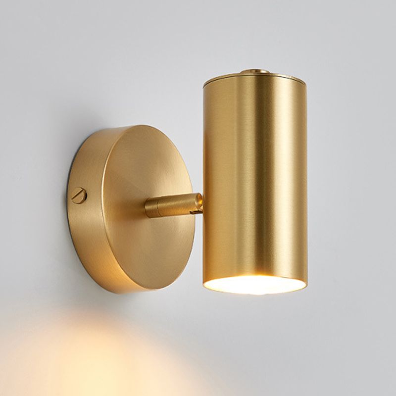 Modern Metal Wall Sconce Cylinder Shape Vanity Lamp with Copper Shade for Bathroom