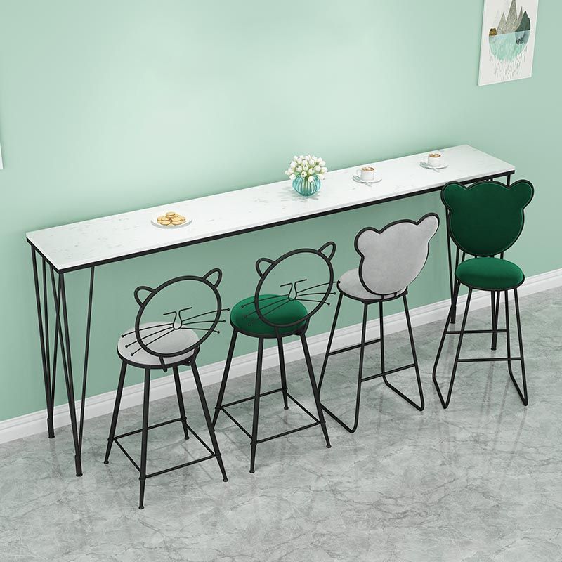 Stone Top Bar Dining Table Industrial Bar Dining Table with 4 Black Legs