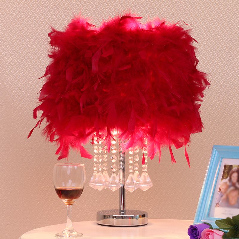 Runde Esstischtisch Leichte Feder 1 Kopf moderne Nachtlampe in Rot/Rosa/Rose Rot mit Kristalltropfen