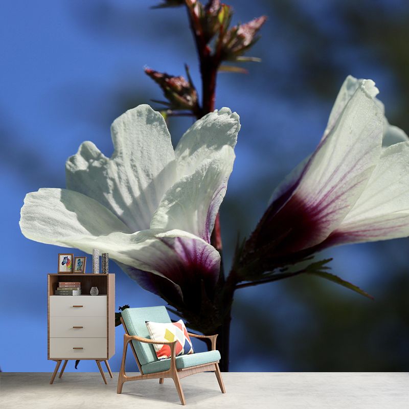 Customized Moisture Resistant Mural Wallpaper Decal Hibiscus Blooming Wall Decor