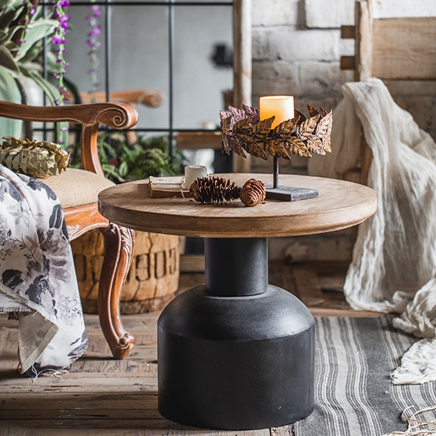 Wooden Round Top Side Table 19.7"/25.6" Tall Metal Pedestal End Table
